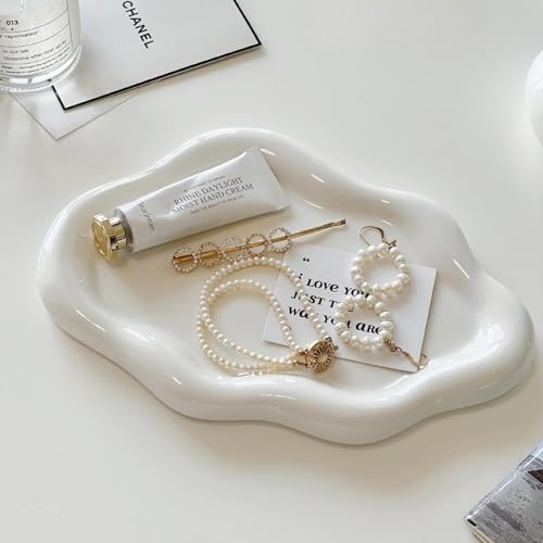 CESTATIVO Jewelry Dish - Trinket & Ring Tray, Ceramic, Aesthetic Vanity Decor - Mother's Day, Christmas, Birthday Gift for Women (White) - Thumbnail 2