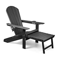 VonHaus Black Adirondack Chair - Reclining Slatted Style Garden Chair with Pull-out Footrest - Durable Weather Resistant HDPE Plastic Outdoor Armchair for Patio & Decking - Westport