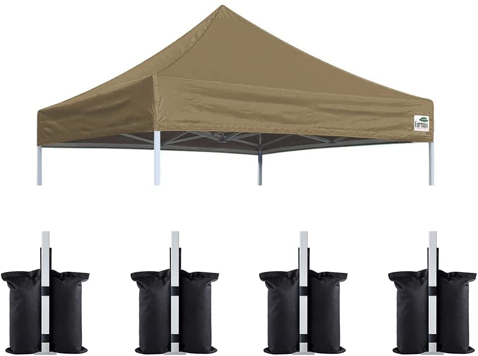 Eurmax USA 8x8 Pop Up Canopy Replacement Top,Universal Instant Canopy Cover ONLY,Heavy Duty UPF 50+ UV Protection,Water &amp; Wind Resistant Tarp,30+ Colors Available,Bonus 4 Sand Bags(Khaki)