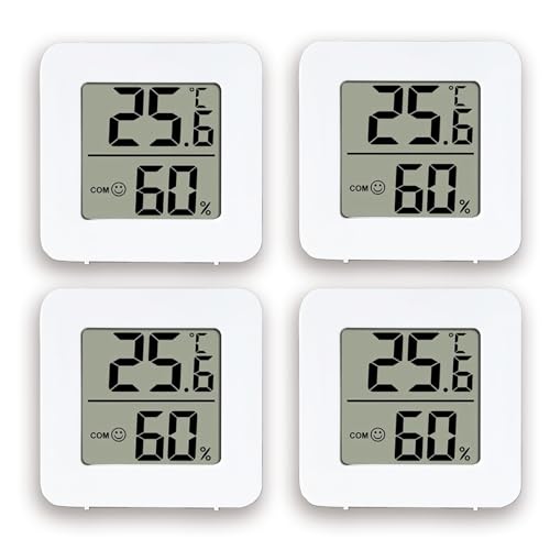 Lot de 4 Thermomètres Hygromètres d'Intérieur Blancs - Thermomètre Chambre Bébé avec Écran LCD - Capteur Précision Température et Humidité - Pour Maison,...