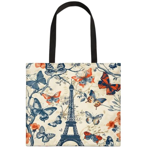 Mularoka Watercolour Butterfly Pagoda Tree Branch Square Canvas Tote Bag Top Handle Purses Stylish Women Canvas Shoulder Tote Bags Reusable Handbags for Work Travel Picnic Beach Shopping Gym Hiking