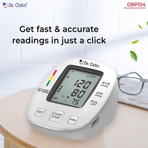 Image of Dr. Odin OBP104 Pulse Mini Digital Blood Pressure Monitor for Accurate BP & Pulse Readings | LCD Display | 2x60 Memory Records | Large Cuff (22-42 cm) | USB Port | WHO Indicator | 1-Year Warranty