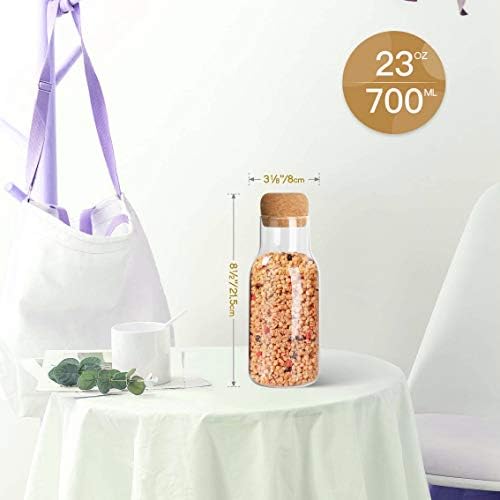 Yeelua Glass Bottles with Cork, Food Storage Canister, 23oz Glass Jars with Wood Lid, 3 Pack Kitchen Airtight Clear Food Storage Jars for Tea Bags, Coffee Beans, Sugar, Flour, Spices, Rice, 700ML