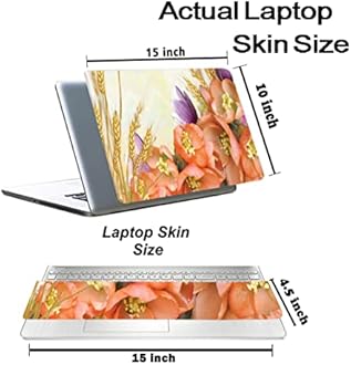 Inkykart Floral D30 Top+Wrist Pad Vinyl Laptop Skin/Sticker/Cover for 15 to 15.6 Inches Laptops Laminated-Removable-HD Quality Compatible for Hp-Dell-Sony-Lenovo-Asus etc.(15x10 Inches)