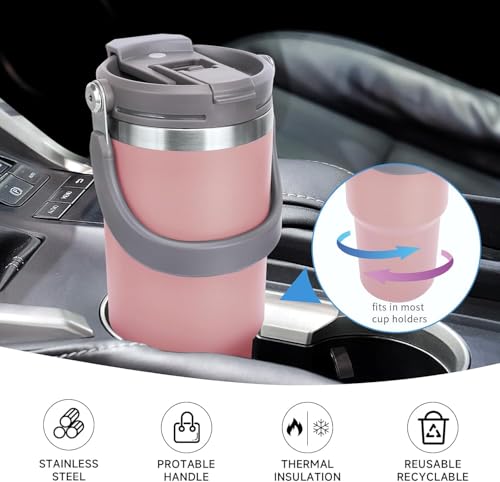 Image of 900ml Tumbler with Handle and Straw Stainless Steel Double Wall Insulated Tumblers Cup, Coffee Mug Travel Icold up 17h - Hot 12h Tumbler for Car Office Gym Travel (Pink)