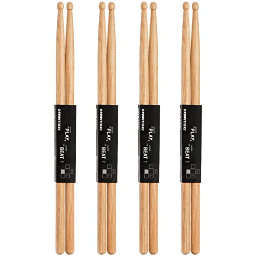 AVLA 4 Pairs Drum Sticks, Hickory 5A Drumstick Set, Musical Instrument Percussion Accessories for Adults, Youth, Students, Beginners, Acorn Wood Tip, Well Balanced and Comfortable Grip
