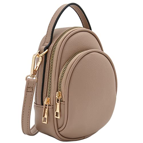 FashionPuzzle Two Compartmet Phone Crossbody Mini Bag (Taupe)