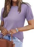 Zeagoo Womens Summer Short Sleeve Tops Crew Neck Lightweight Pullover Sweaters Loose Dressy Casual Blouse Purple Clothes