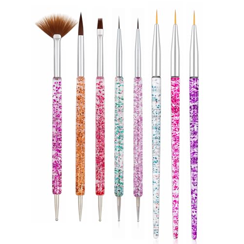 8Pcs Nail Art Brush Set – French Liner, Dotting Pens, Detailing Brushes for Acrylic, Gel & Poly Gel Nails – Perfect for DIY & Salon Use, Nail Design & Extension Tools