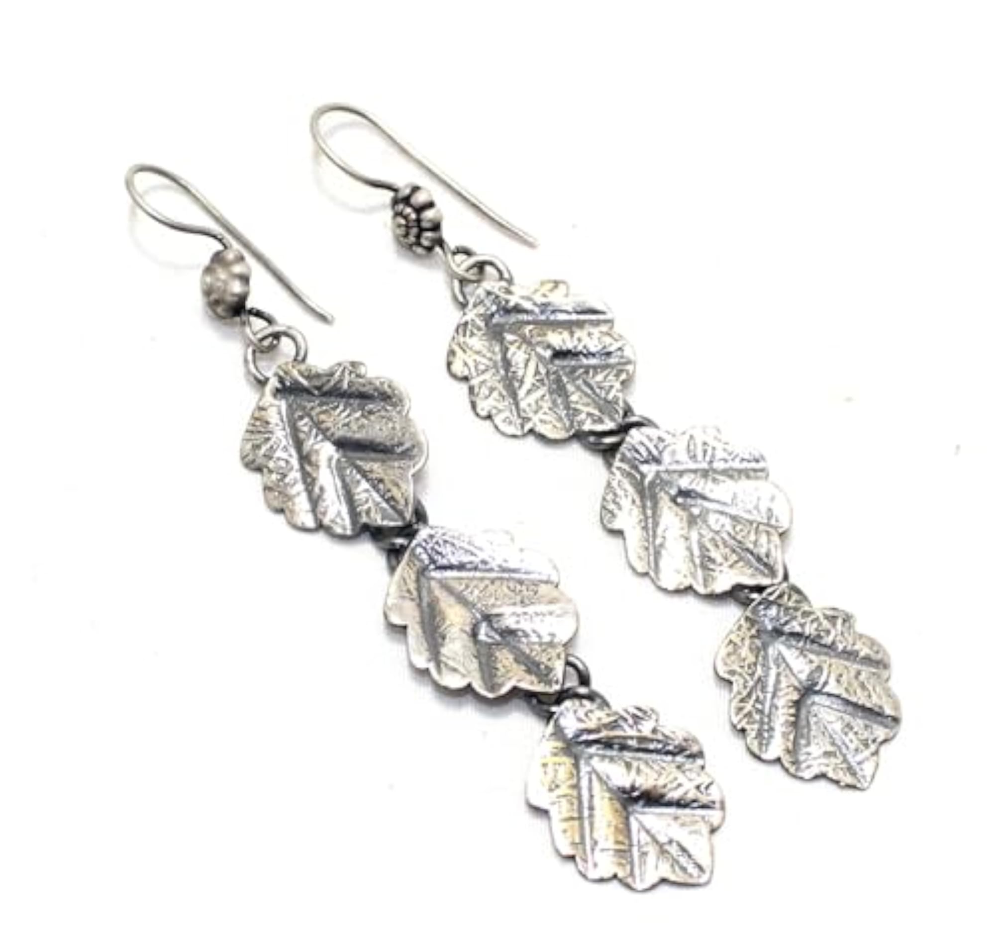 Women's Handmade 925 Sterling Silver Dangle Leaf Earrings, Traditional Gift