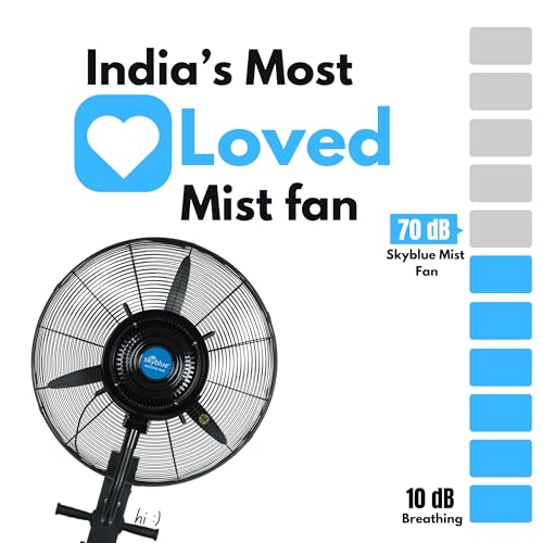 Image of skyblue 26 inch MIST FAN Cooler Water Mist Fan Commercial /Domestic Big Spray 5.75 ft (Cover Included)(Black)