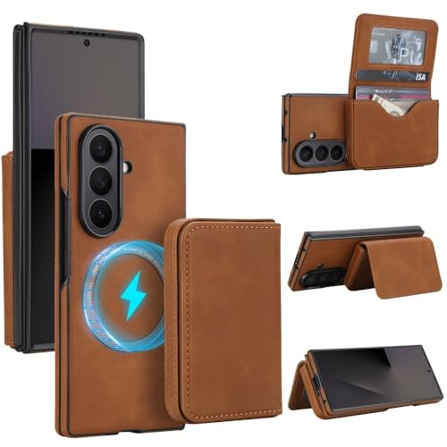 Étui pour Samsung Galaxy Z Fold 6 en cuir marron avec rabat portefeuille