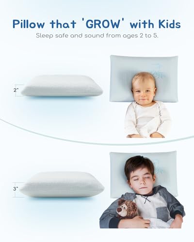Image of Toddler Pillow, Adjustable Memory Foam Small /Mini Pillow for Toddler 2 Years & Above, for Kids Sleeping, Napping or Traveling, Washable No Zipper Pillowcase, 13 inch x 18 inch, Blue