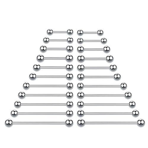 TZMFHD Tongue Bars, 22 Pieces in Silver Stainless Steel Tongue Nail Nipple Ring,Tongue Bar Piercing Jewelry for Daily Wear and Special Occasions, Fashion Accessories for Men and Women