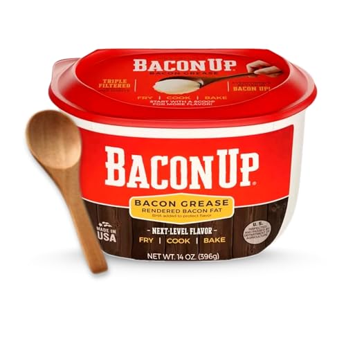 Image of Bacon Up Bacon Grease for Cooking - 14 Ounces, Pack of 1 with Spoon - Premium Rendered Cooking Fat for Frying, Grilling, Baking and Sauteing