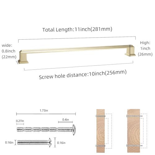 COTYKILEY 6 Pack 10 Inch(256mm) Brushed Brass Cabinet Handles Gold Kitchen Cabinet Pulls Cabinet Door Handles Kitchen Cabinet Hardware Cupboard Drawer Pulls Dresser Handles by COTYKILEY - Image 2