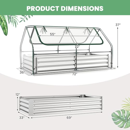 HAPPYGRILL Raised Garden Bed with Cover, Galvanized Metal Planter Box Kit w/2 Large Zipper Mesh Screen Windows, Outdoor Raised Beds for Gardening, Flowers, Vegetables (Silver) - Image 7