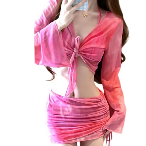 Bikini completo de 4 piezas con malla de manga larga para protección solar 2