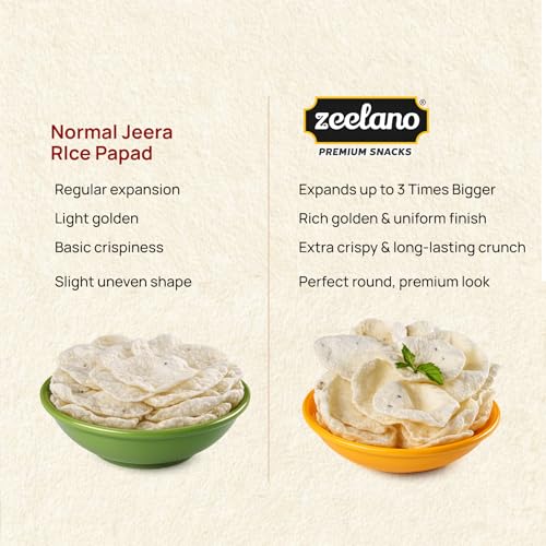 Image of Zeelano Jeera Rice Papad, Traditional Indian Fryums, Ready to Fry Crispy Snack, 500g, Vegetarian