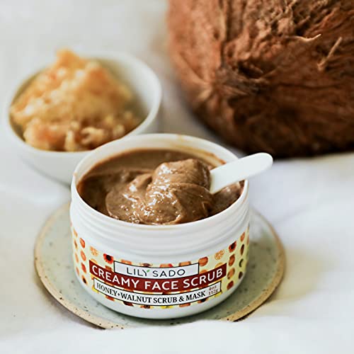 Lily Sado Honey Walnut Creamy Face Scrub - Best Exfoliating Facial Cleanser For Women & Men - Gently Exfoliates, Softens & Energizes Skin, Treats Acne, Reduces Pore Size - For All Skin Types - 2 Oz #TOP3