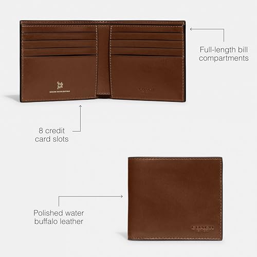 Coach Men's Boxed Water Buffalo Double Billfold Wallets, Dark Saddle, One Size3