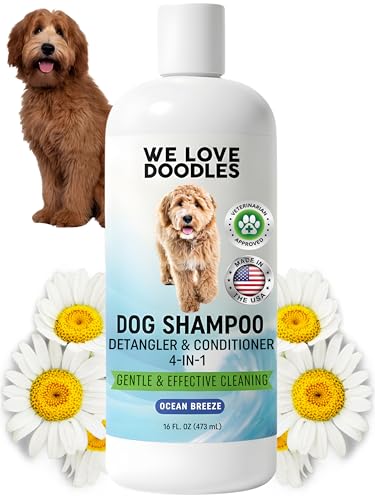 We Love Doodles Dog Shampoo Conditioner & Detangler - Shampoo for Dogs Goldendoodles Poodles & Doodles for Matted Pet Hair & Sensitive Skin Made in The USA Ocean Breeze 16 oz