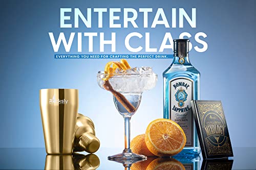 Rocksly Mixology Bartender Kit And Cocktail Shaker Set For Drink Mixing | Mixology Set With 10 Bar Set Tools And Bamboo Stand Makes It The Perfect Home Cocktail Kit | Complete Bartender Kit (Gold) #TOP5