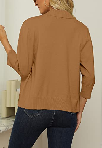 Image of Women's 3 /4 Sleeve Cropped Cardigan Sweater Open Front Short Shrugs Cardigans Lightweight Sweaters
