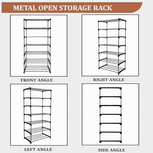 Image of 7 Tier Metal Book Shelf Tall Narrow Storage Rack for Kids and Adults Modern Bookshelf Unit for Nursery, School, Home, and Office, Floor Mount Open