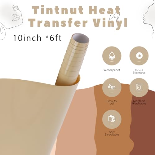 Image of Tintnut Cream Color Heat Transfer Vinyl Roll,10 inchx6ft Iron on Vinyl | Skin Tone PU HTV,easy cut & weed,stretch washable,works with iron & heat press for fabric crafts