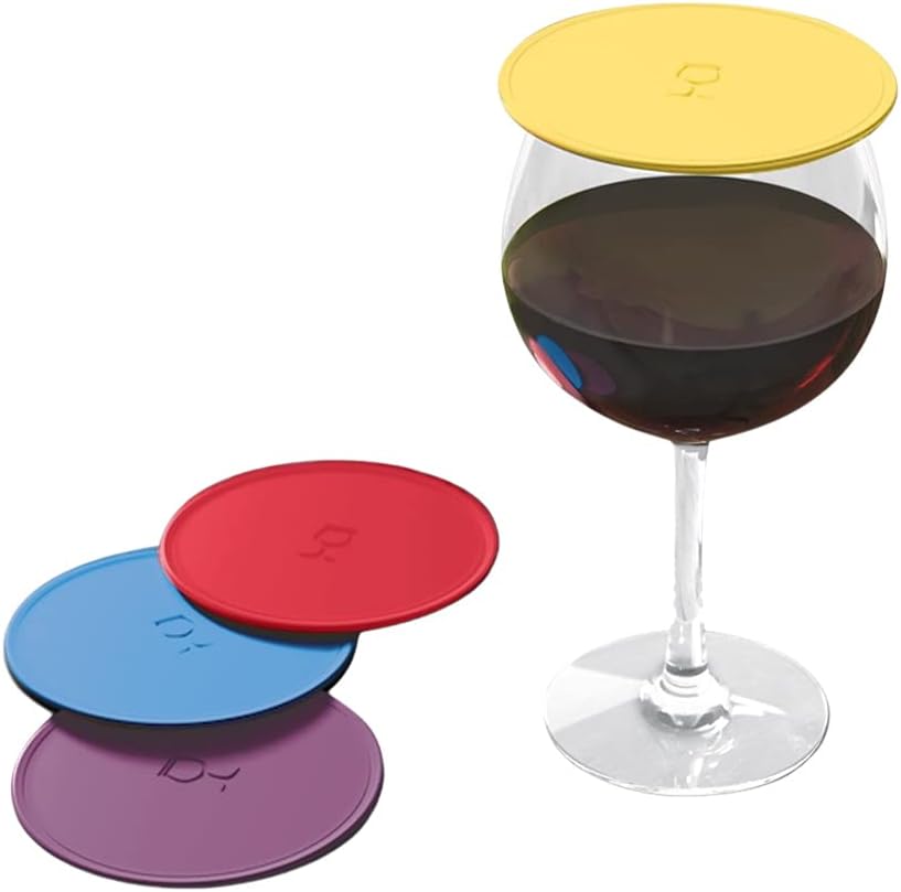 Drink Tops Tap and Seal Outdoor Drinking Glass Cover - Gently Suctions to Glasses to Keep Particles Out & Reduce Splashing - Perfect for Wine Glasses, Coffee/Tea Mugs & Glasses - Vintage Pinot