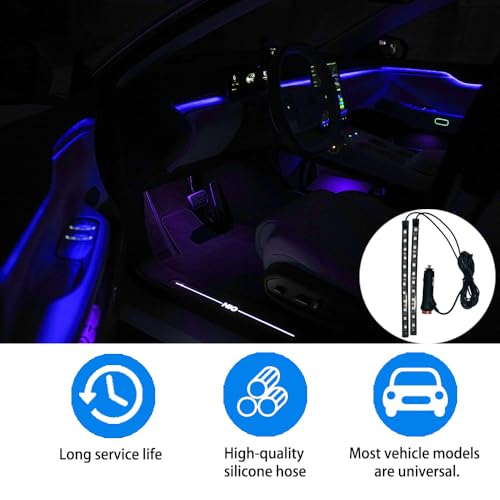 Image of Car LED Ambient Light, Ambient Lighting, Floor Lights, Footwell Lighting for Car, Wear-Resistant and Durable, Easy to Install, Suitable for Most Models (Blue, Cigarette Lighter+24LED)
