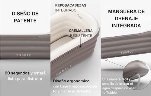 Miniatura 2 de Tubble Royale Bañera Inflable Adulto Ambient Taupe 255 L - Spa Portátil Baño Caliente Y Hielo, Montaje En 1 Min, Relajación, Hasta 188 Cm, Uso Interior Y Exterior