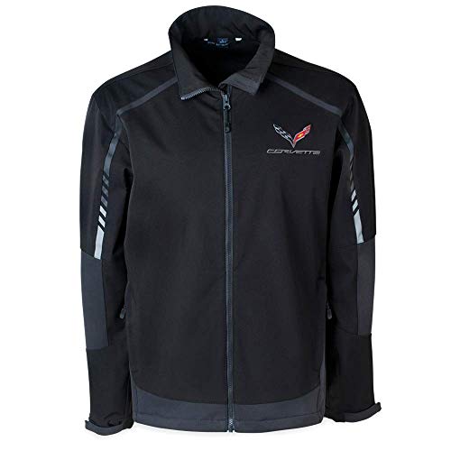 C7 Corvette Men's Jacket - Embark Soft Shell Zip Up Wind/Rain Resistant : Black (Medium)