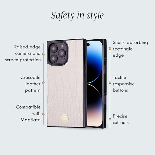 Image of COCOMII Rectangle for iPhone 16 Pro Max Case, Ivory Crocodile Leather