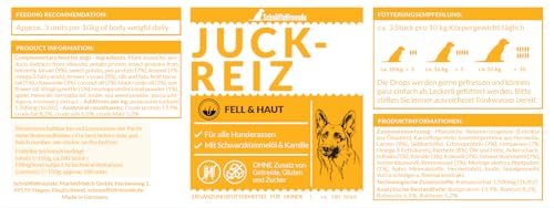 Schnüffelfreunde Juckreiz Drops für Hunde I bei trockener Haut & Schuppen I unterstützt Fell & Haut beim Hund von innen I mit Schwarzkümmelöl, Kokosöl, Kamille (150g - ca. 180 Stück)
