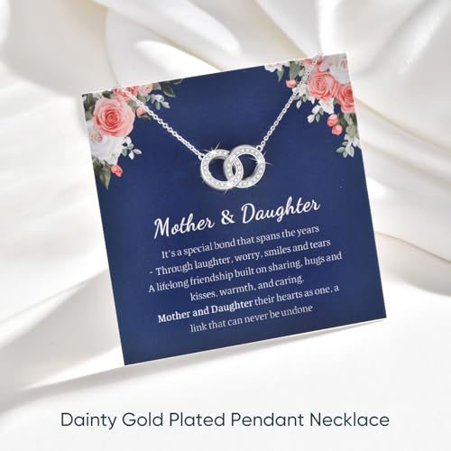 Image of Gifts for Mother Daughter Necklace -14K Gold Plated Interlocking Circles Zirconia Pendant Necklace, Dainty Mom Necklace for Women, Birthday Mother's Day Jewelry Gift for Her