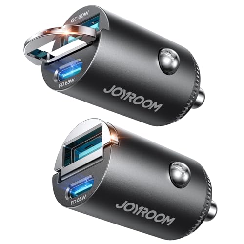 Image of JOYROOM 2-Pack 125W USB C Car Charger [Mini, Flush Fit w /Pull Ring] Dual-Port Car Cigarette Lighter Charger, Fast Car Charger for iPhone 17 /16 /15 Series, Galaxy S26 /25 /24, MacBook Air, iPad and More