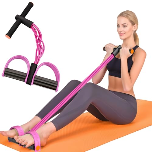 Resistance Bands with Handle, 6-Tube Elastic Foot Pedal Resistance Band, Natural Rubber Ankle Puller Sit-up Exercise, Multifunction Fitness Bands for Abdomen, Waist, Arm, Leg Stretching Training