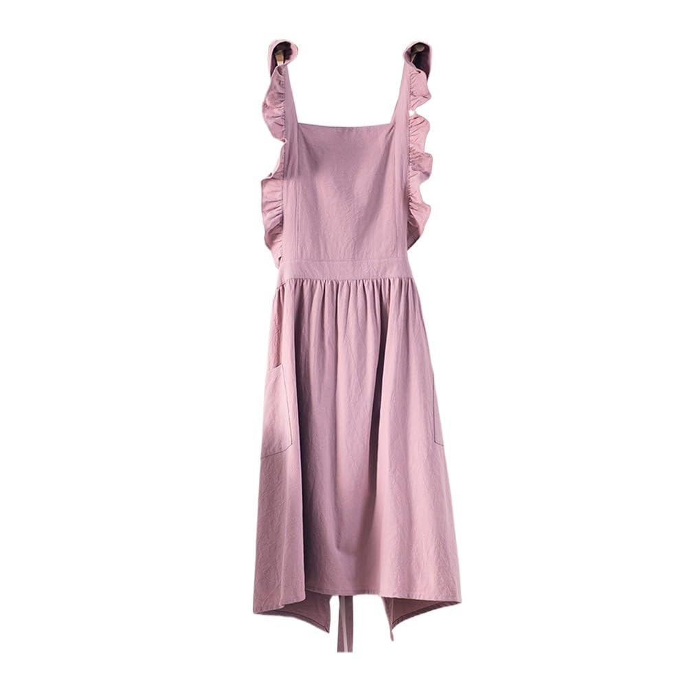 Casa Cotone Lino Pinafore Con Loto Foglia Di Loto Giapponese Coreano Balze Cucina Caffetteria Lavoro Falbala Grembiule Kawaii