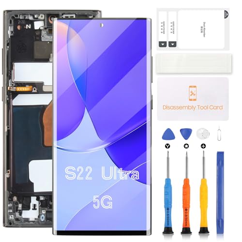 OLED for Samsung Galaxy S22 Ultra 5G G908 Screen Replacement for SM-S908B, SM-S908B/DS, SM-S908U LCD Display Touch Screen Digitizer Assembly Repair Kit 6.8" (Black with Frame)
