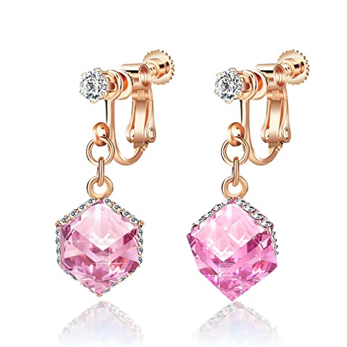 CHLOEOS イヤリング レディース 人気 ノンホールピアス 華奢 オーストリア クリスタル k18金 綺麗 大人 おしゃれ フレッシュ セクシー プレゼント かわいい きれい 素敵【ギフトBOX付き】 (ライトピンク)