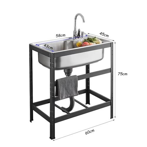 Évier de cuisine en acier inoxydable sur pied avec robinets
