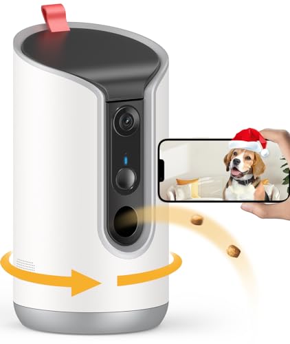 TKENPRO 2K Pet Camera Treat Dispenser, 360°View Dog Camera with Phone App, 5G&2.4G WiFi 2-Way Talk Pet Cam Indoor for Cats Remote Treat Tossing, Motion Alerts, Auto Tracking