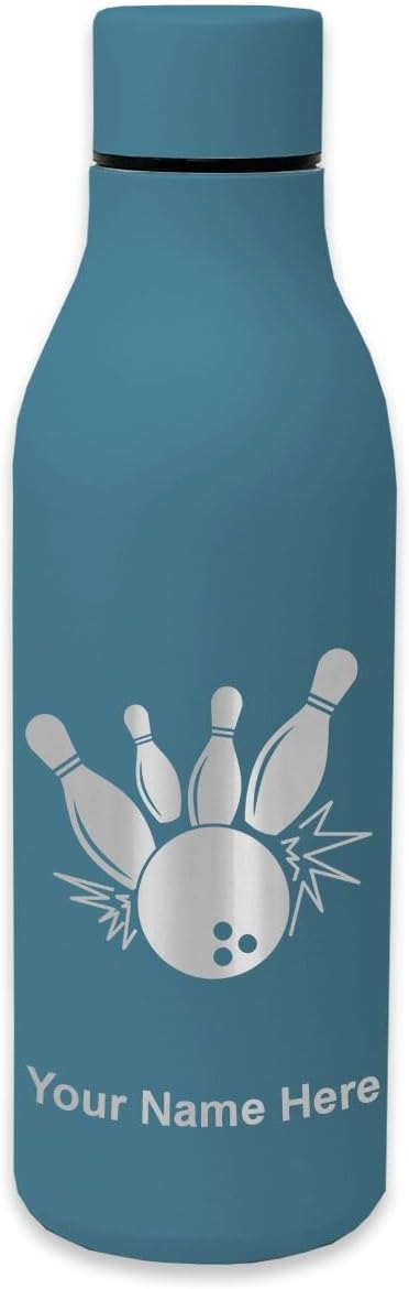 LaserGram Double Wall Stainless Steel Water Bottle, Bowling Ball and Pins, Personalized Engraving Included