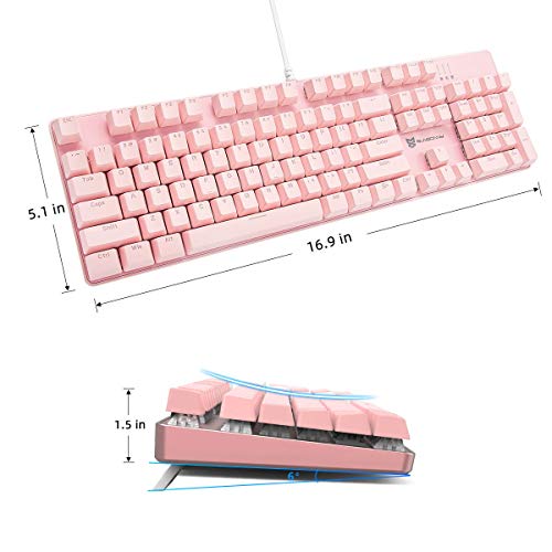 Image of Merdia Full Size Wired Mechanical Gaming Pink Keyboard | Red Switch 104 Keys US Layout Full Size Pink PC Gaming Keyboards | Hot Swappable LED Backlit Light Up Wired Mechanical Computer Keyboards