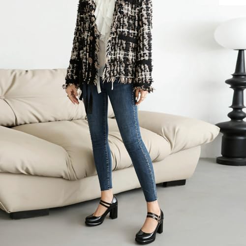 Alsoloveu Women's Platform Mary Jane Shoes Two Strap Round Toe Chunky Block Heels Pumps for Office Party Wedding3