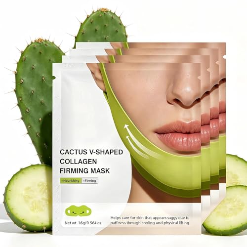 4PCS V-Line Face Lifting Chin Mask Cooling Chin Lifting Mask with Hyaluronic Acid & Collagen for Jawline Care Contour Fit Neck Firming for Women