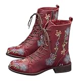 Blue Womens Floral Embroidered Vintage Ankle Booties...