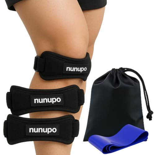 nunupo®️ - Pack 2x Cinta Rotuliana - Banda Rotuliana Ajustable para Tendinitis y Condromalacia - Soporte para Running y Dolor de Rodilla - Kit con Banda Elástica y Bolsa de Transporte